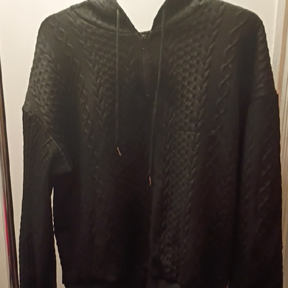 SHEIN Men's Black Zip-Up Cable Knit Sweater